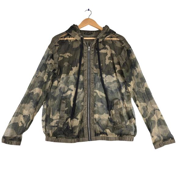 SHINESTAR WOMENS GREEN CAMO MESH FULL ZIP HOODIE SIZE LARGE SHEER HOODED JACKET - Picture 2 of 13